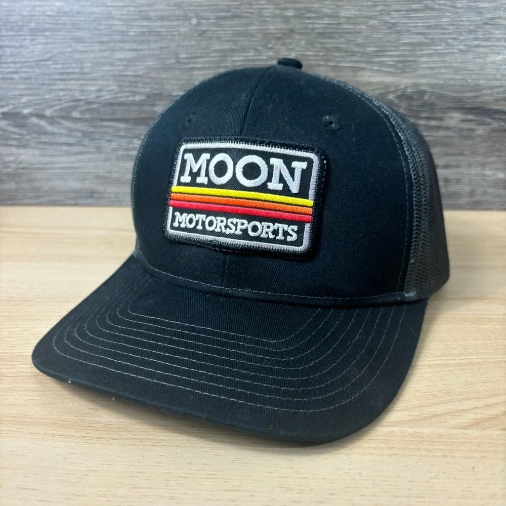 Moon Motorsports Hat Cap Snapback Black Monticello Minnesota Logo Patch